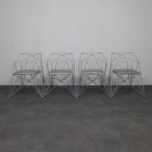 4x Chaises de salle à manger géométriques en fil de fer, rares