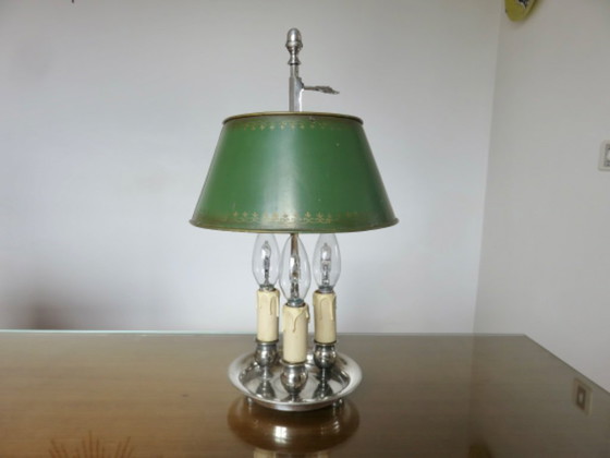 Image 1 of Antique French bouillotte lamp in chromed bronze and lacquered sheet metal, 1930