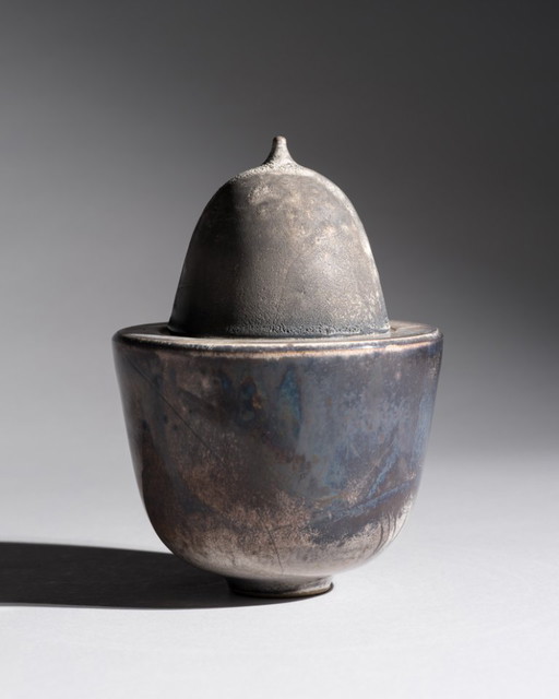 Studio Ceramic Box Duo – Mario Enke, Duitsland, 2010 · Reductiegebakken steengoed containers in grijze en blauwe tinten