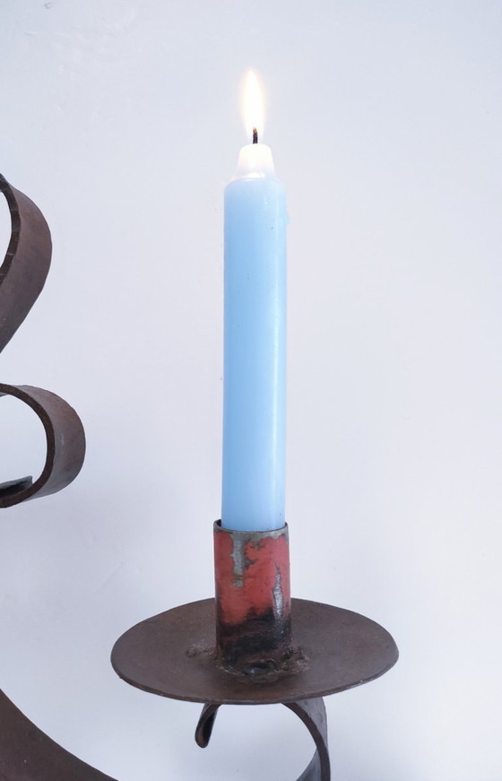 Image 1 of candeliere in ferro battuto con motivo a cuore patinato