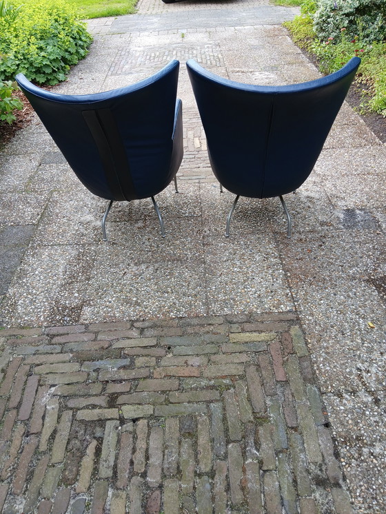 Image 1 of 2 pcs blue leather armchairs