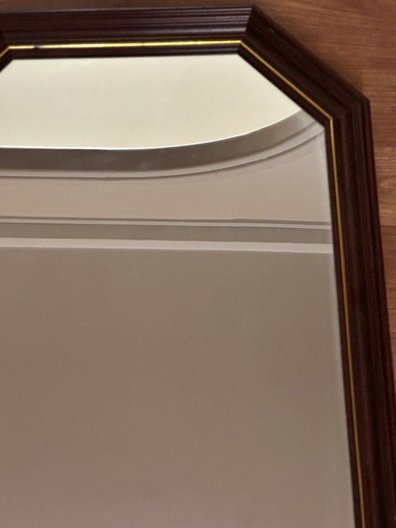 Vintage octagonal mirror in stained wood with a gold trim – 68 × 47.5 cm – Molduras Hergon, Glass (photo 9 of 15)