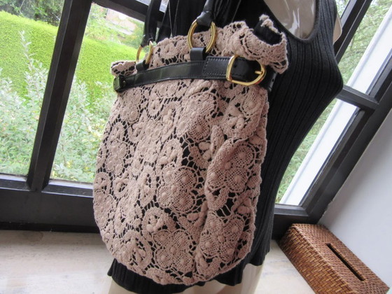 Image 1 of Gehaakte & leren tas / shopper APPARTAMENTO 50 (Marisa Maglif) Italië, vintage design