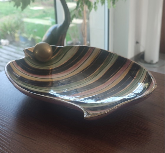 Vintage Ceramic Dish Hubert Bequet Quaregnon Gilded - N°477, Crockery, Multi Color (photo 5 of 15)