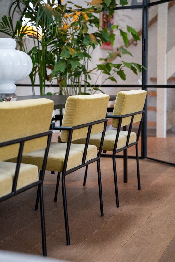 Image 1 of Fest Monday dining set: 3 chairs + bench (Royal Pistachio / black frame / armrest)