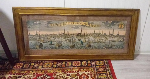 Gravure en couleur du vieux Amsterdam