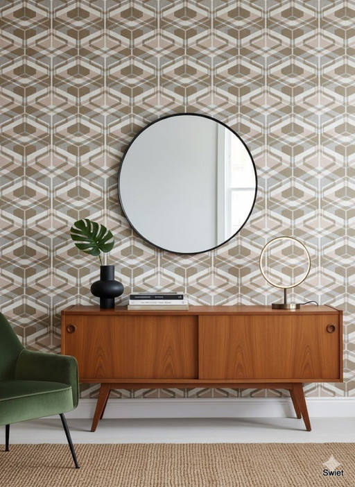 14294 Geometric Vintage Wallpaper Brown Pink Grey