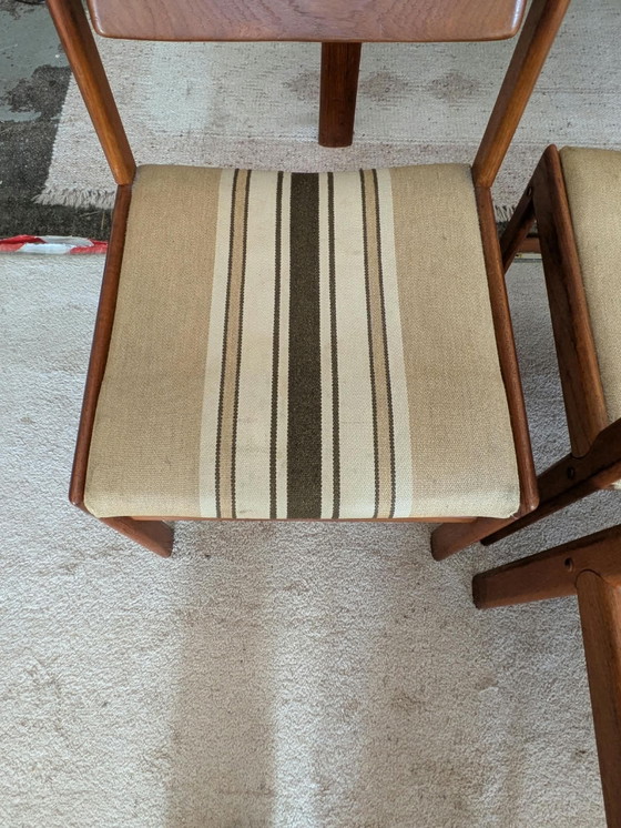 Ensemble vintage de 4 chaises de salle à manger danoises en teck, Bramin – Textile, Bois (photo 8 of 9)