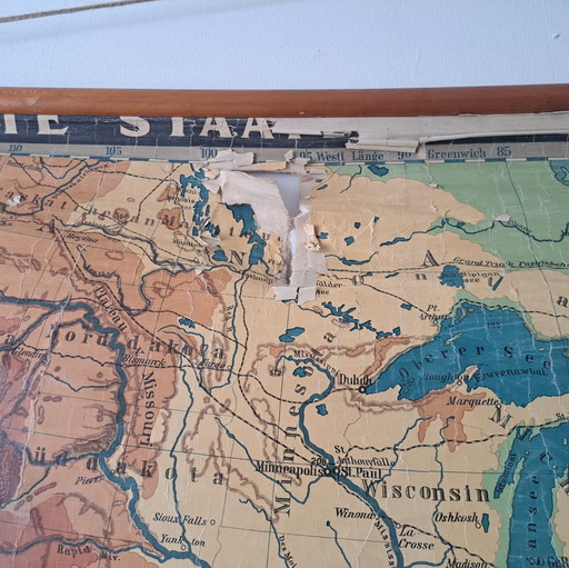 Vintage School Map/Wall Map; Vereinigte Staaten und Mittelamerika (USA & Central America)