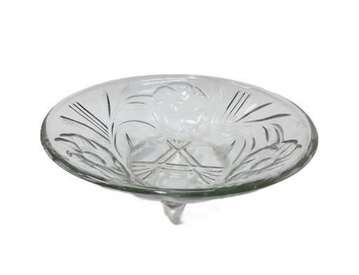 Vintage Obstschale aus klarem Glas auf 3 Beinen