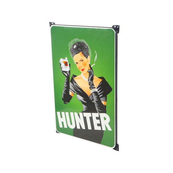 Image 1 of Letrero publicitario de cazador con placa esmaltada de gran tamaño