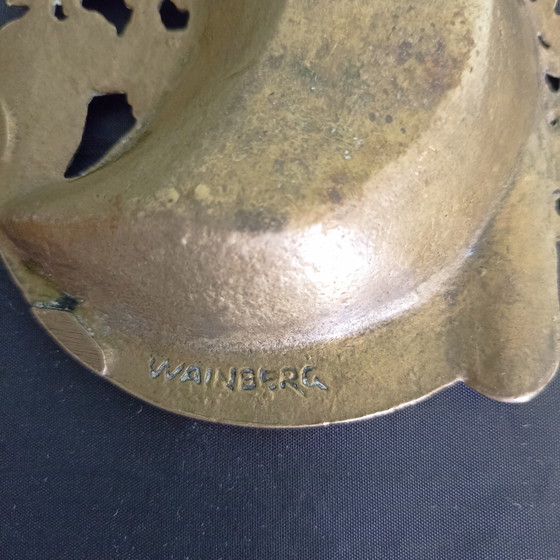 Image 1 of Vintage Brutalist Brass Bowl – Wainberg (Jerusalem) with Eilat Stone