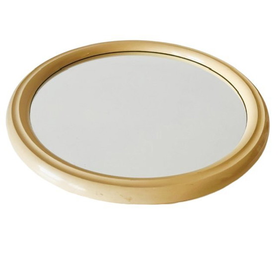 Vintage mid-century retro round Space Age Tiger wall mirror beige plastic 1970s (photo 6 of 7)