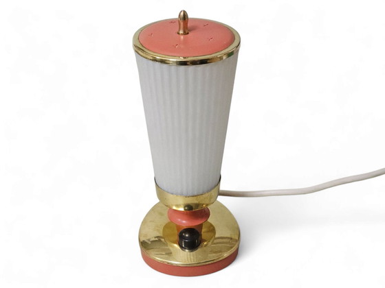Exceptional bedside lamp / Table lamp, 1950s, Metal, Brass, White (photo 3 of 9)