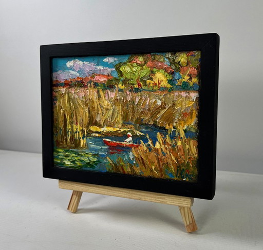 Original Oil Painting Summer River Landscape Silence of the water
