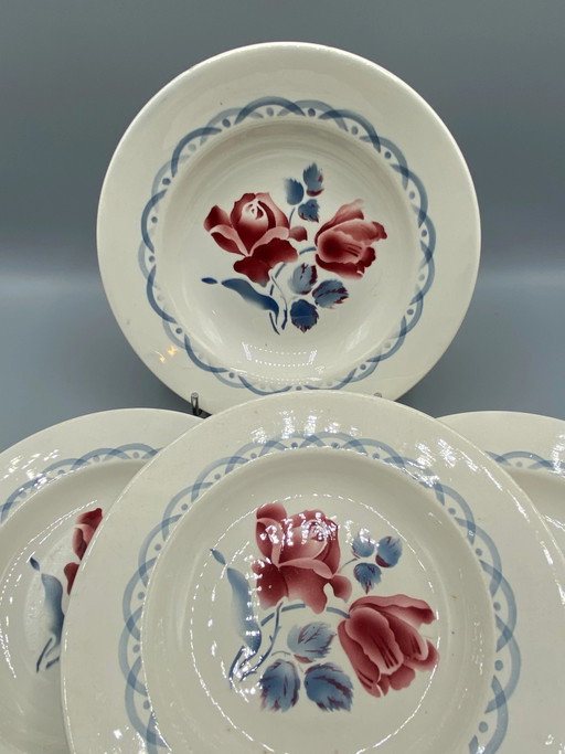 4 Deep Plates Digoin & Sarreguemines – Cannes Model – Rose Pattern – 22 cm – decoratieve objecten (photo 2 of 6)
