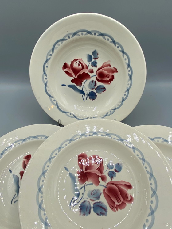 4 Deep Plates Digoin & Sarreguemines – Cannes Model – Rose Pattern – 22 cm – Decorative Objects (photo 2 of 6)