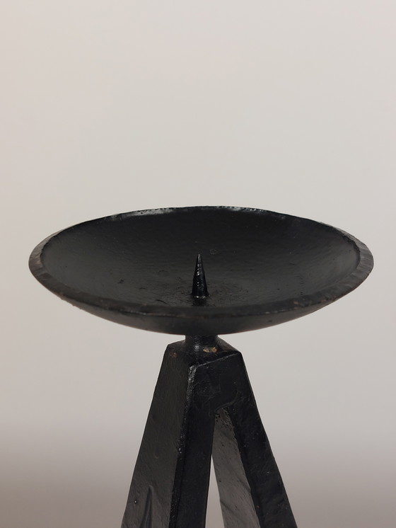 Image 1 of Vintage brutalistische heilige kandelaar, zwart