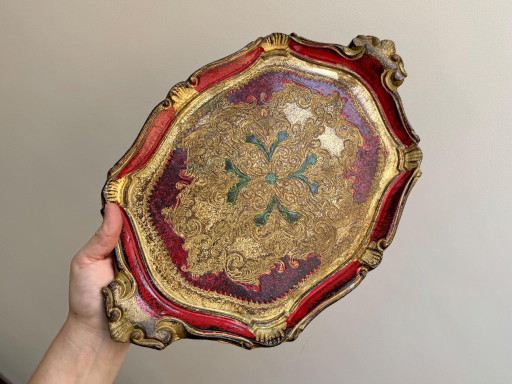 1 plateau florentin vintage rouge et or – tafelaccessoires, Wood (photo 2 of 6)