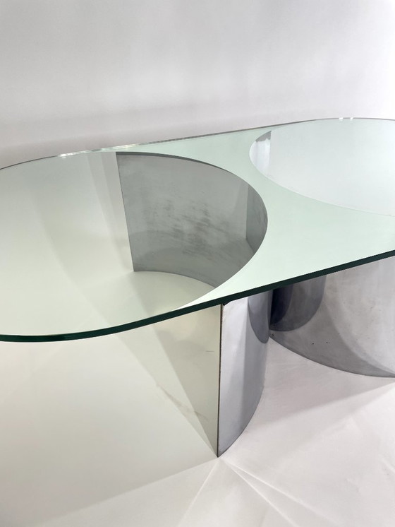 Image 1 of Jorn Couchtisch aus verchromtem Stahl und versilbertem Kristall Mod. 3102 von Giuseppe Raimondi für Cristal Art, Italien, 1970er