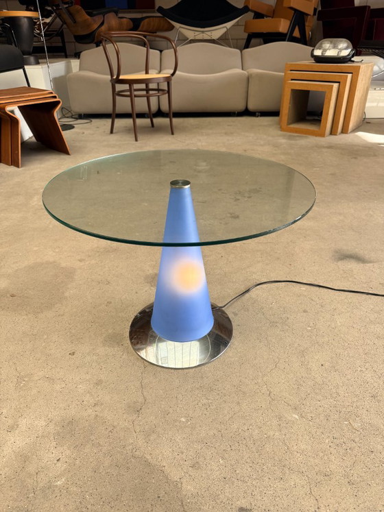 Tavolino/lampada Birillo, Parisotto for Fontana Arte, Tavolini, Cromo, Plastica, Blu, Modern (foto 10 di 12)