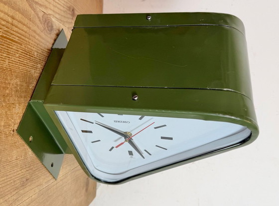 Image 1 of Horloge murale double face Seiko Ships verte vintage, années 1970