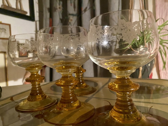 Image 1 of 6 verres Römer, jaunes, 0,2, verres à vin allemands vintage