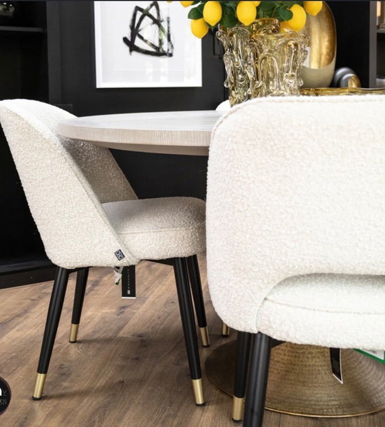 Image 1 of Eichholtz dining chair cliff bouclé crème set van 2