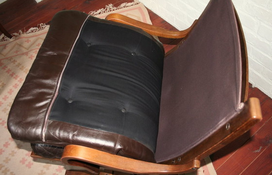 Image 1 of Midcentury Scandinavische fauteuil met lederen kussen