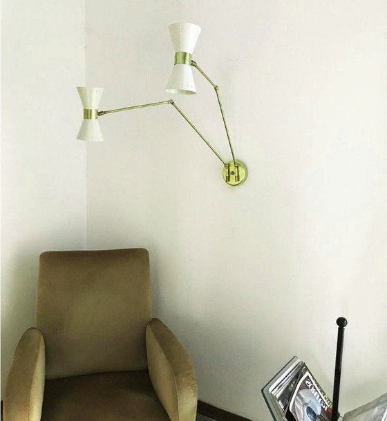 Image 1 of Italiaanse dubbele wandlamp, ontwerp uit de jaren 1950