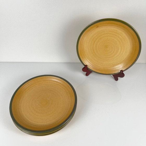 Image 1 of Set van 4 Salins-borden met groene rand, 20e eeuw