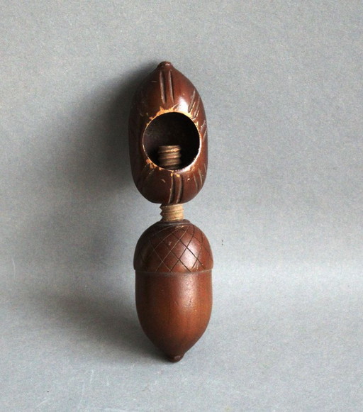 Antique wooden nutcracker/nut screw shaped like a giant acorn, wood carving, collector's item