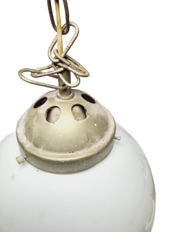 Mid-Century Pendant Lamp from Polam, 1950s – Glass, Metal (photo 7 of 8)