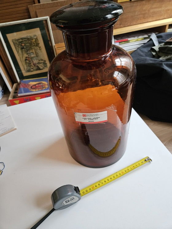 Grote Vintage Retro Medicijnpot Bruin Rookglas Jaren '40-'50 – Bonusan, Decoratieve objecten (photo 5 of 12)