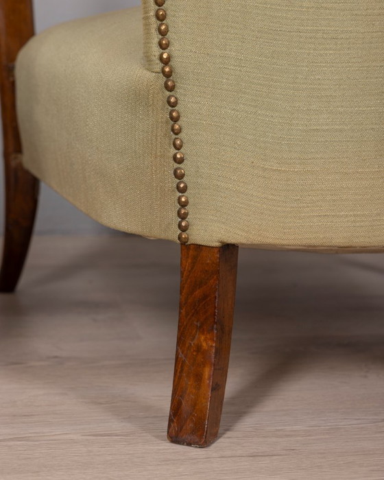 Image 1 of COPPIA DI POLTRONE VINTAGE ANNI '40 IN LEGNO E TESSUTO, DESIGN ITALIANO