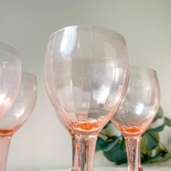 7 Vintage Facet Roze Glazen Waterglazen - Jaren 50 - Franse Elegantie – Glazen & Karaffen, Glass (photo 5 of 10)
