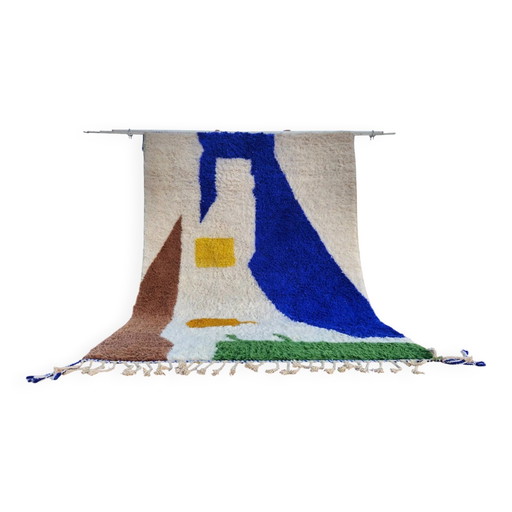 Alfombra Beni Ouarain 300x200 cm – Lana gruesa, diseño artístico azul Klein