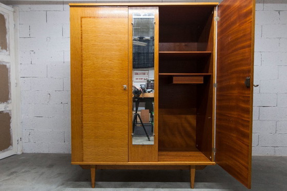 Image 1 of 1970s Scandinavian wardrobe with hanging space, shelf, mirror, 21x126cm, 2 doors