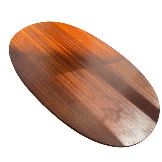 Image 1 of Tavolo pieghevole francese d'epoca - Mogano ovale - 1970-1990 circa - Struttura scultorea a V