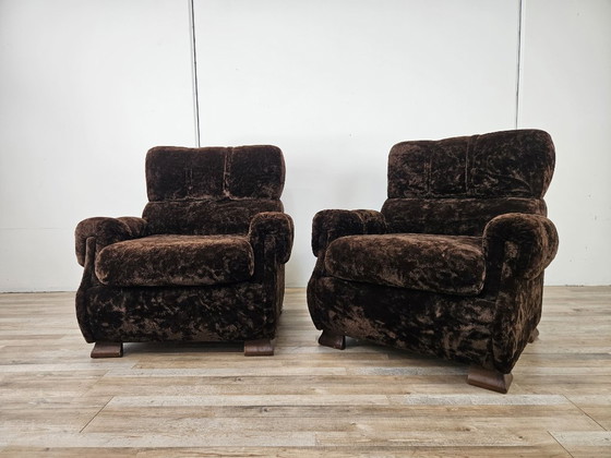 Pair of 1970s armchairs in brown fabric, Velvet, Wood, Vintage (photo 5 of 10)