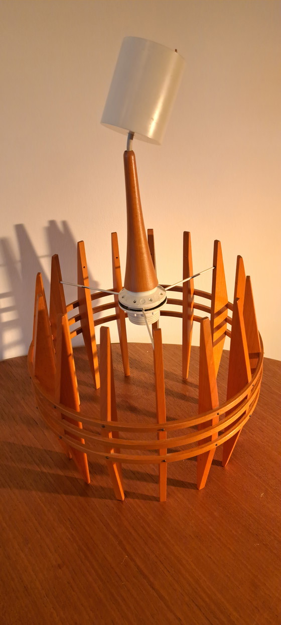 Image 1 of 🟡🟤 Mid-Century Teak Ceiling Lamp – Scandinavian Design – Excellent Condition