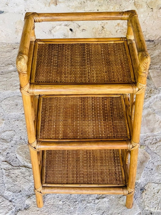 Image 1 of Vintage bamboe en rotan 3-laags plank, jaren 70