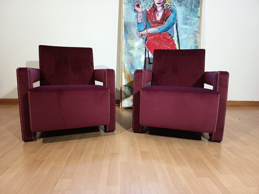 CASSINA 2X Poltrone 637 UTRECHT  (NUOVE MAI USATE) in Velluto 13L Ortigia/Plum con Cuciture in filo Naturale a punta Cavallo