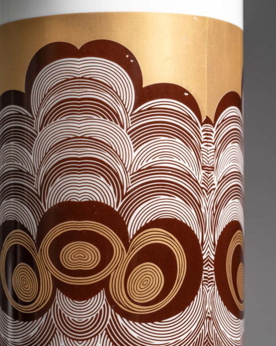 Image 1 of Vaso da pavimento XL raro e vintage in porcellana tedesca K&A Krautheim, decorazione Op Art dorata, 35 cm