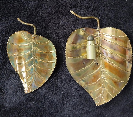 Image 1 of Coppia di applique da parete vintage DLG Jansen, circa 1970, stile foglia oro