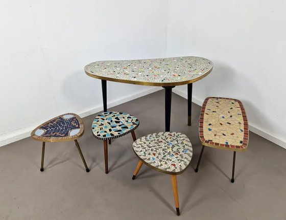 Mesa de Centro Mosaico Mid-Century, Libros de arte, Latón, Negro, Mid Century Modern (foto 8 de 10)