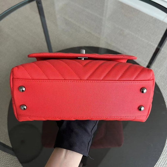 Image 1 of Chanel Caviar Small Coco Handle Chevron Calfskin Light Red Silver Hardware Series 28