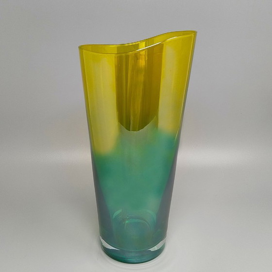 Image 1 of Luxe groene en gele handgemaakte vaas in Murano-glas uit de jaren 1970 van Ca dei Vetrai. Gemaakt in Italië