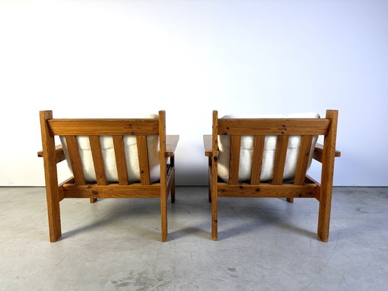 Pair of pine wood boucle fabric armchairs, 1980s, Textile, Brown, Mid Century Modern (photo 5 of 9)