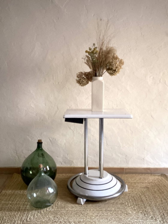 Image 1 of Antique cast iron and enameled metal table, ca. 1950